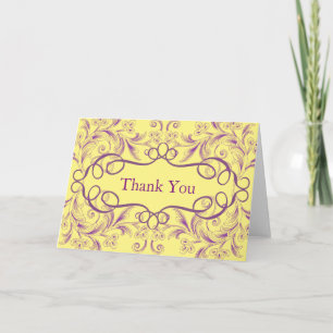 Curved Purple Swirl Yellow Background Thank You Card