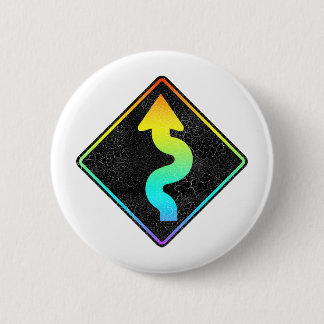 curved road ahead street sign 6 cm round badge