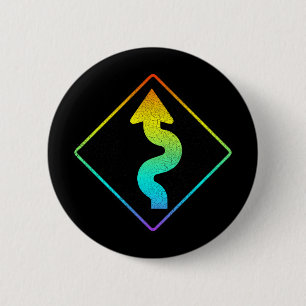 curved road ahead street sign 6 cm round badge