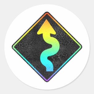 curved road ahead street sign classic round sticker