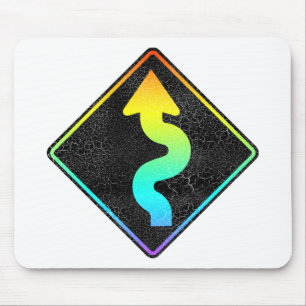 curved road ahead street sign mouse mat