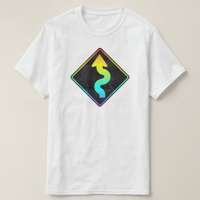 curved road ahead street sign T-Shirt (Design Front)
