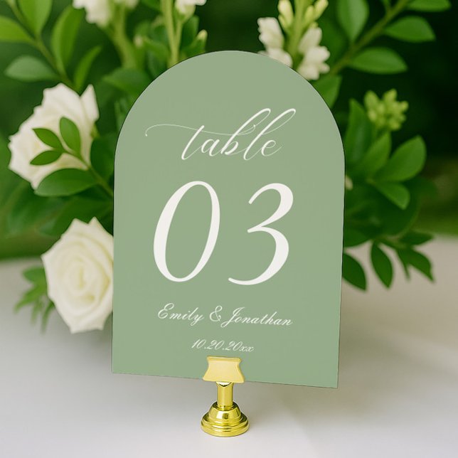 Curved Sage Green Wedding Table Number (Creator Uploaded)