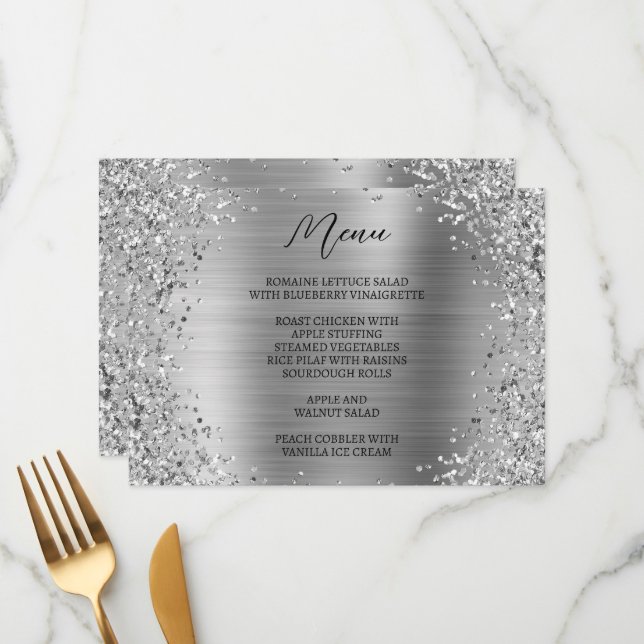 Curved Silver Glitter and Metallic Foil Menu (Front/Back In Situ)