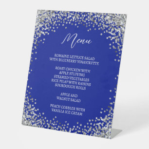 Curved Silver Glitter Royal Blue Menu Pedestal Sign