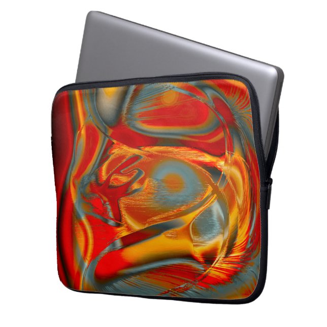 Curved staines in scratched orange to red on grey  laptop sleeve (Front Left)