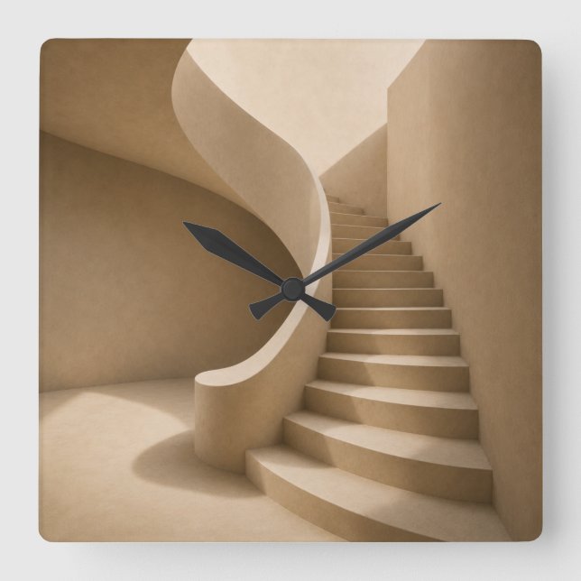 Curved Staircase Minimalist Beige Wall Clock (Front)