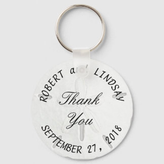 Curved Text Sand Dollar Wedding Favour Key Ring
