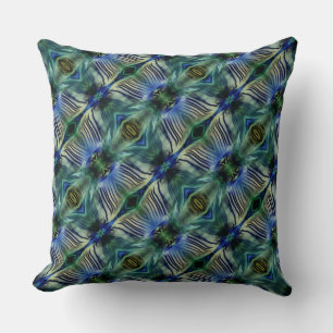 Curved transverse stripes in showy green and blue cushion