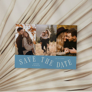 Curved Typography Multi Photo Denim Blue Save The Date