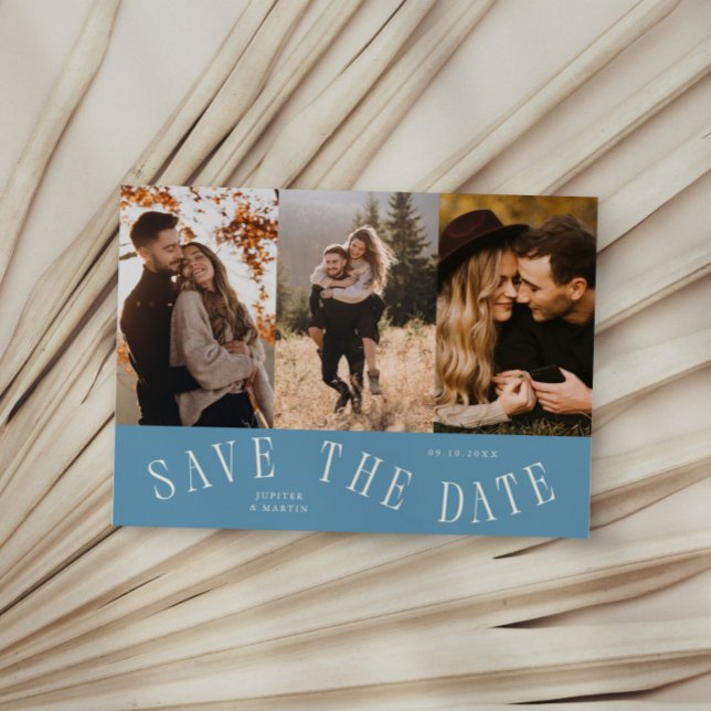 Curved Typography Multi Photo Denim Blue Save The Date (Creator Uploaded)