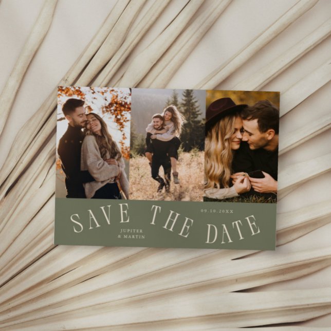 Curved Typography Multi Photo Sage Green Save The Date (Creator Uploaded)