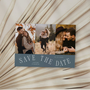 Curved Typography Multi Photo Slate Blue Save The Date