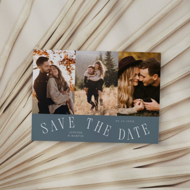 Curved Typography Multi Photo Slate Blue Save The Date (Creator Uploaded)