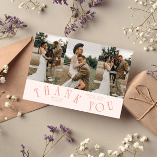 Curved Typography Peach Wedding Multi Photo Thank You Card