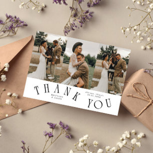 Curved Typography White Wedding Multi Photo Thank You Card