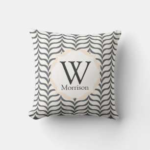 Curved White Cream Chevrons Pattern Monogram Cushion