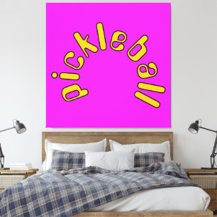 Curved Yellow PICKLEBALL Text On Tropical Pink Canvas Print