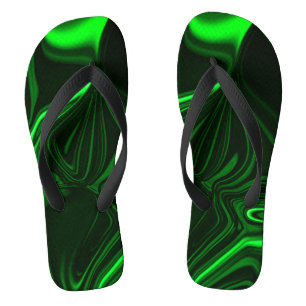 Curves and folds green nickeled on dark background flip flops