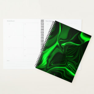 Curves and folds green nickeled on dark background planner