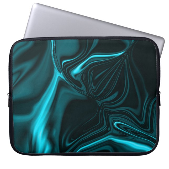 Curves in dark turquoise blue, deep sky or cyan laptop sleeve (Front)