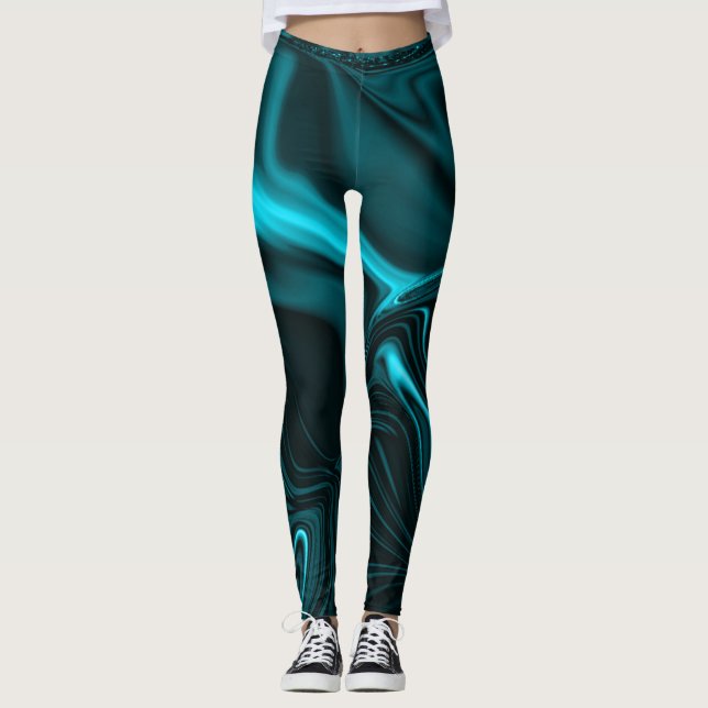 Curves in dark turquoise blue, deep sky or cyan leggings (Front)