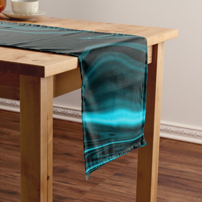 Curves in dark turquoise blue, deep sky or cyan long table runner (In Situ)
