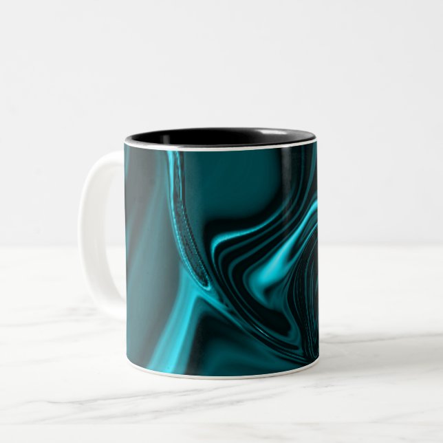 Curves in dark turquoise blue, deep sky or cyan Two-Tone coffee mug (Front Left)