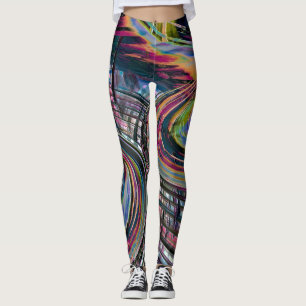 Curves looking like space road, colourful notched  leggings