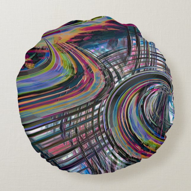 Curves looking like space roadway, coloured carved round cushion (Back)