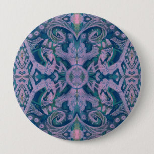 Curves & Lotuses, abstract floral, lavender & blue 10 Cm Round Badge