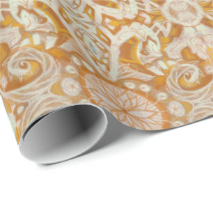 Curves & lotuses, damask pattern, vanilla & yellow wrapping paper