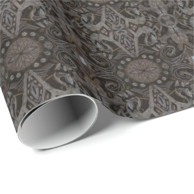 Curves & Lotuses damask taupe charcoal black brown Wrapping Paper (Roll Corner)