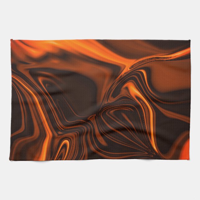 Curves or undulations coral, over dark fund tea towel (Horizontal)