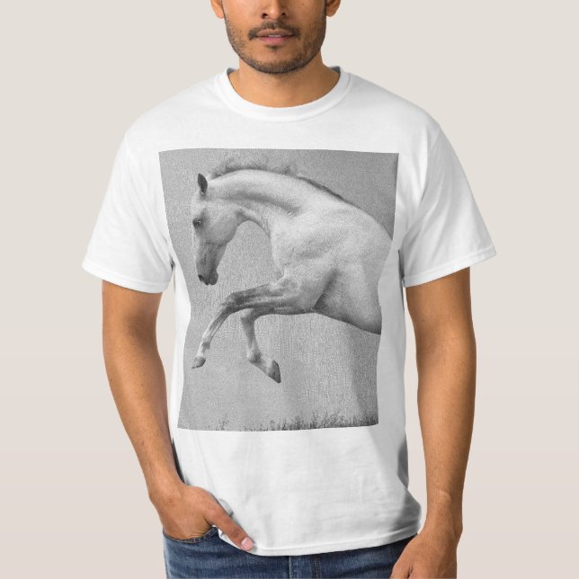 Curvet Horse Template Mens Modern White Animals T-Shirt (Front)