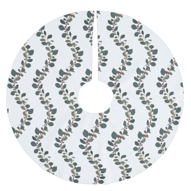 Curving Leaves and Berries spray Christmas Holiday Brushed Polyester Tree Skirt (Front)
