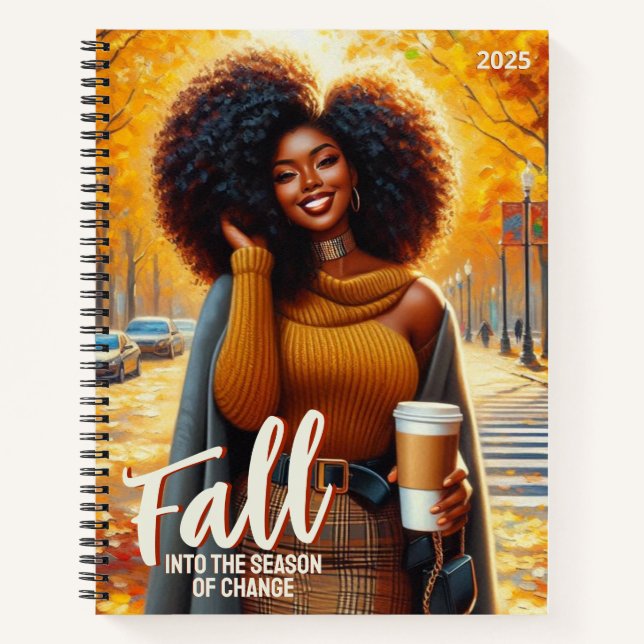 Curvy African American Woman in Cosy Fall Attire Notebook (Front)