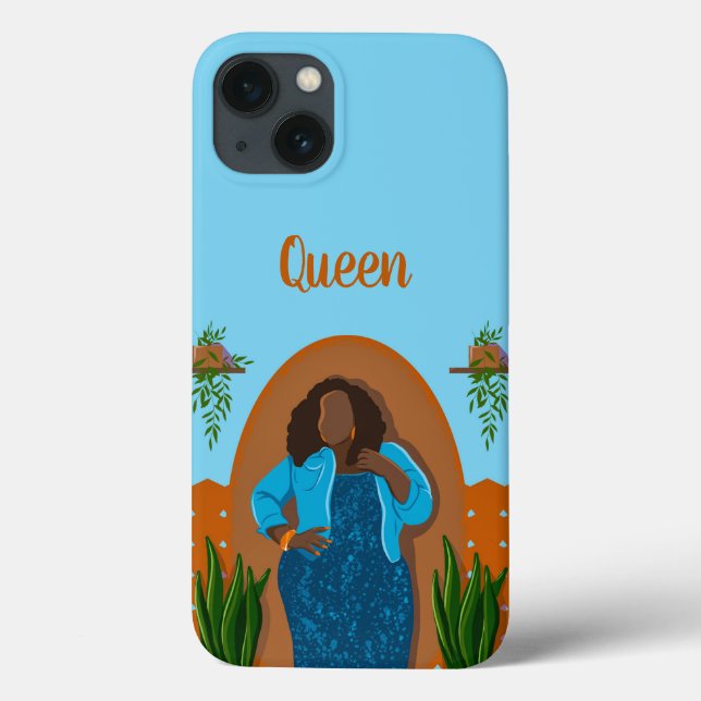 Curvy, Black Woman, Houseplants, Orange & Blue  Case-Mate iPhone Case (Back)
