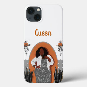 Curvy, Black Woman, Houseplants, Orange & Grey iPhone 13 Case
