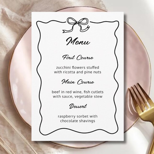 Curvy Bow Minimalist Wedding Bridal Shower Party Menu (Creator Uploaded)