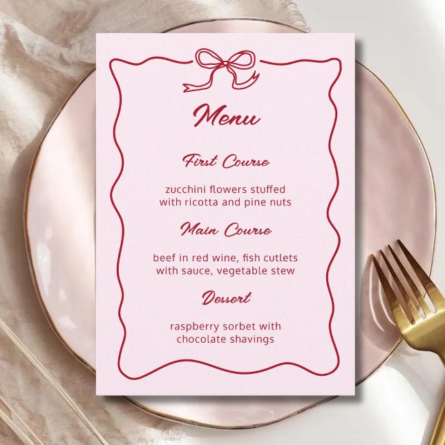 Curvy Bow Minimalist Wedding Bridal Shower Party Menu (Creator Uploaded)