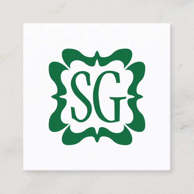 Curvy Box 02 - Initials - Forest Green Square Business Card (Front)