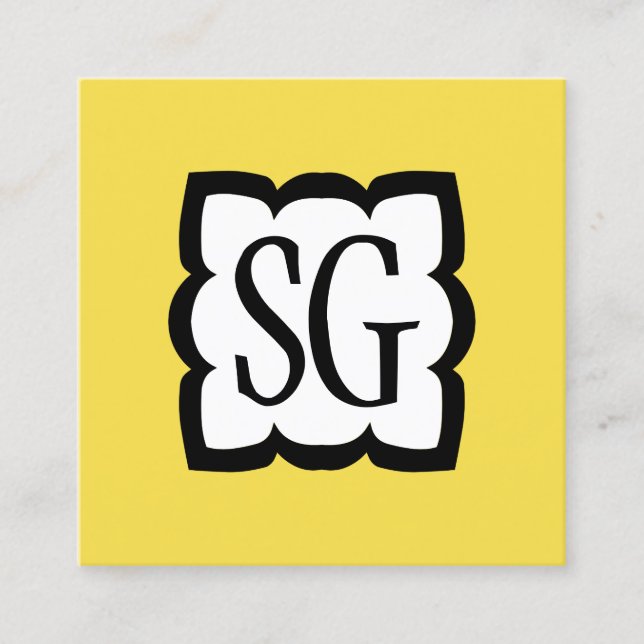 Curvy Box 03 - Initials - Black with Yellow Square Business Card (Front)