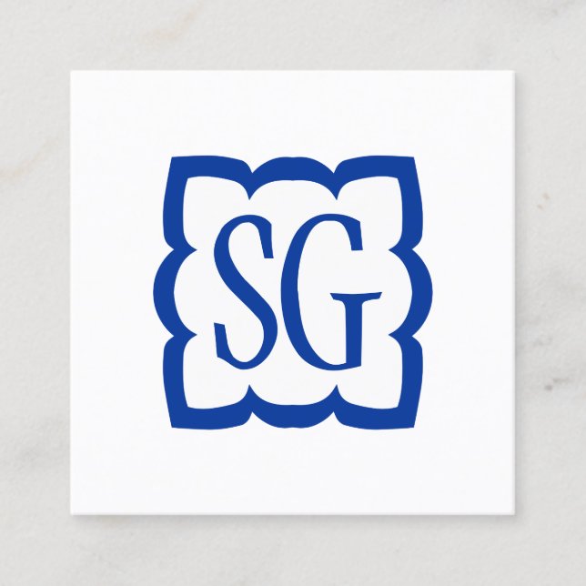 Curvy Box 03 - Initials - Navy Blue Square Business Card (Front)