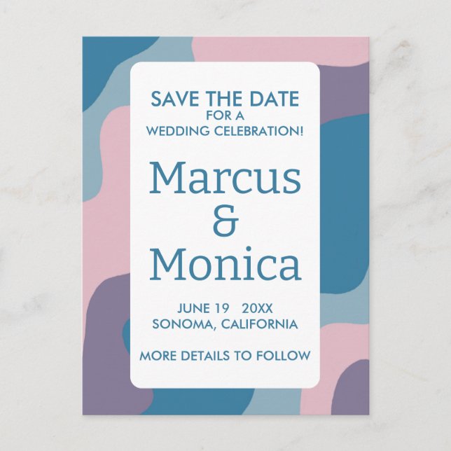 Curvy Colourful Stripes Retro Custom Save the Date Postcard (Front)