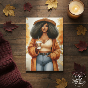 Curvy Cosy African American Woman Thanksgiving Card