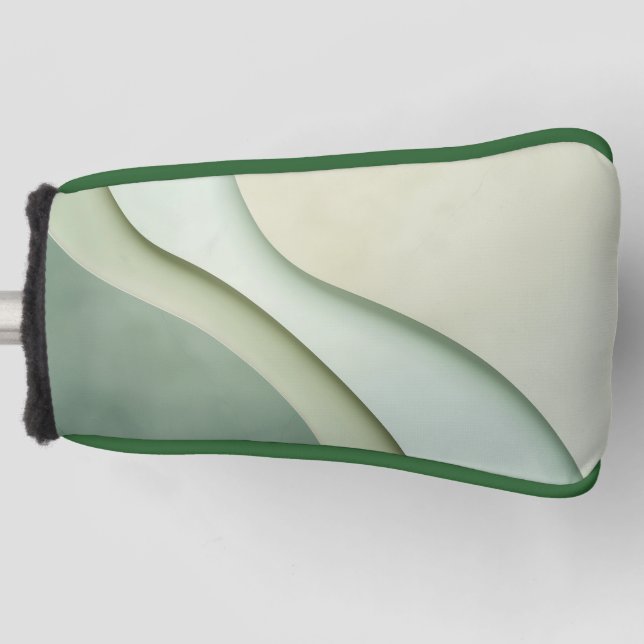 Curvy forms in green shades with text space golf head cover (Front)
