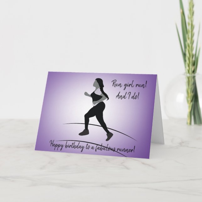 Curvy Girl Runner with Plait Birthday Card (Front)