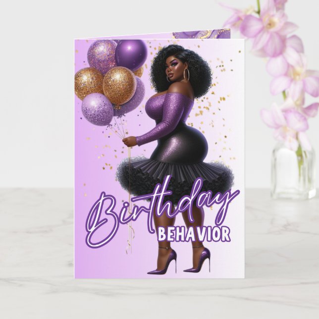Curvy Glam African American Woman Purple Birthday Card (Orchid)