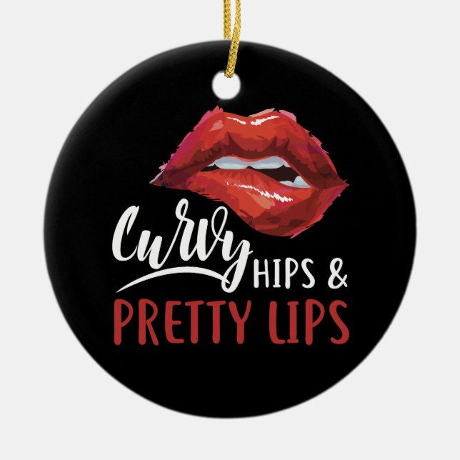 Curvy Hips And Pretty Lips Girls Women Saying Ceramic Tree Decoration (Front)